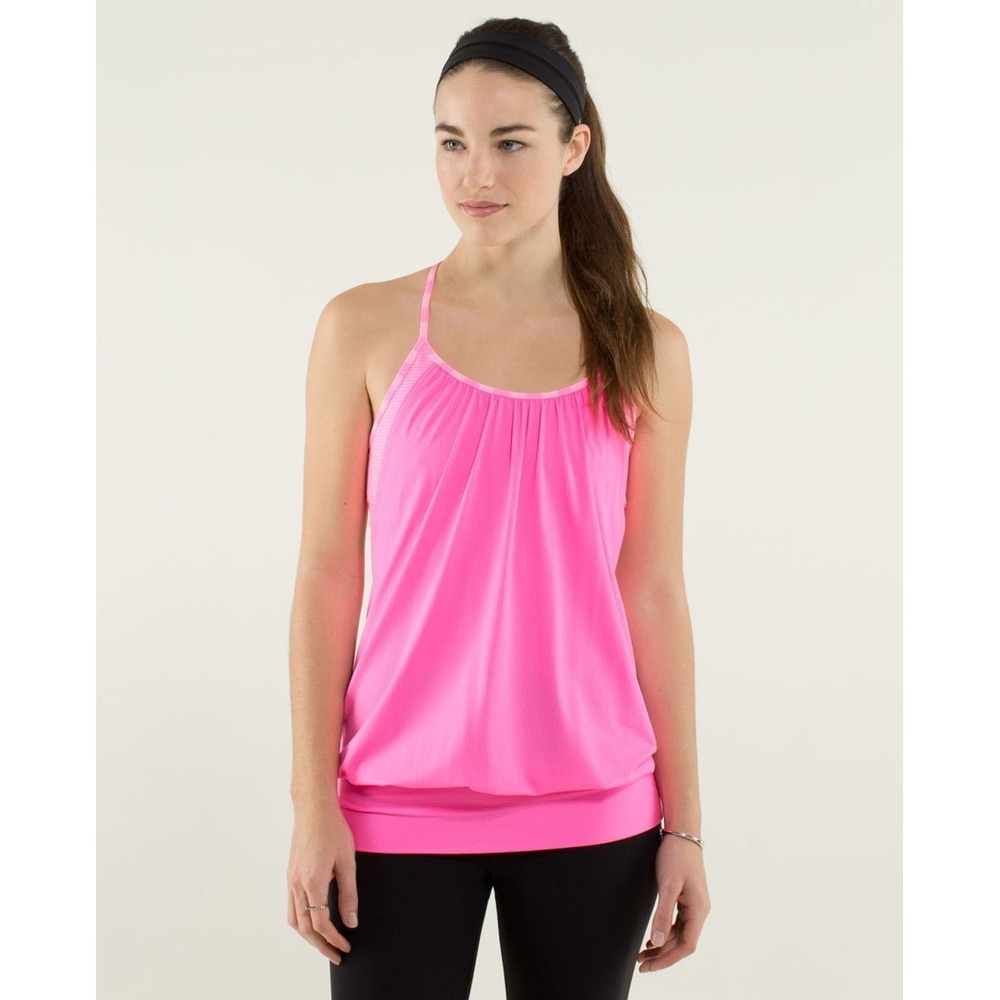 Lululemon No Limits Tank Zing Pink Ligh Mini Hyper Stripe Zing Pink Light Sz 10